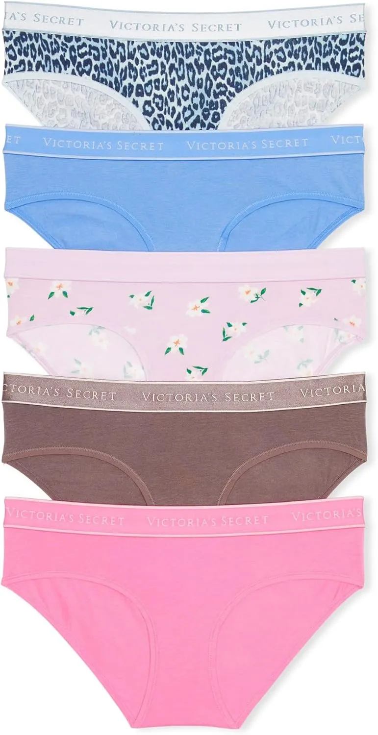 Victoria's Secret Women's Cotton Logo Hipster Underwear, Moderate Coverage Panties for Women, Multi Pack (XS-XXL)