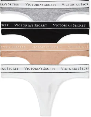 Victoria's Secret Women's Cotton Logo Thong Underwear, Panties for Women, Multi Pack (XS-XXL)