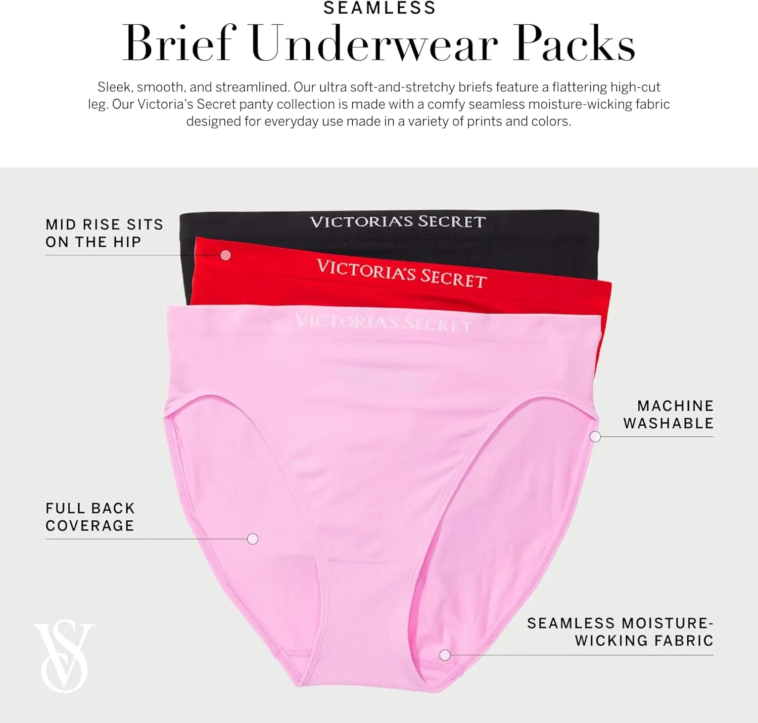 Victoria's Secret Women's Seamless Brief Underwear, Full Coverage Panties for Women, Multi Pack (XS-XXL)