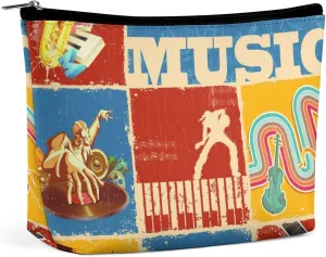 Vintage Makeup Bag for Women Wide-Open Cosmetic Bag Travel Cosmetic Tote Bag Music Lovers Toiletry Bag for Toiletry Bag Toiletries Accessories