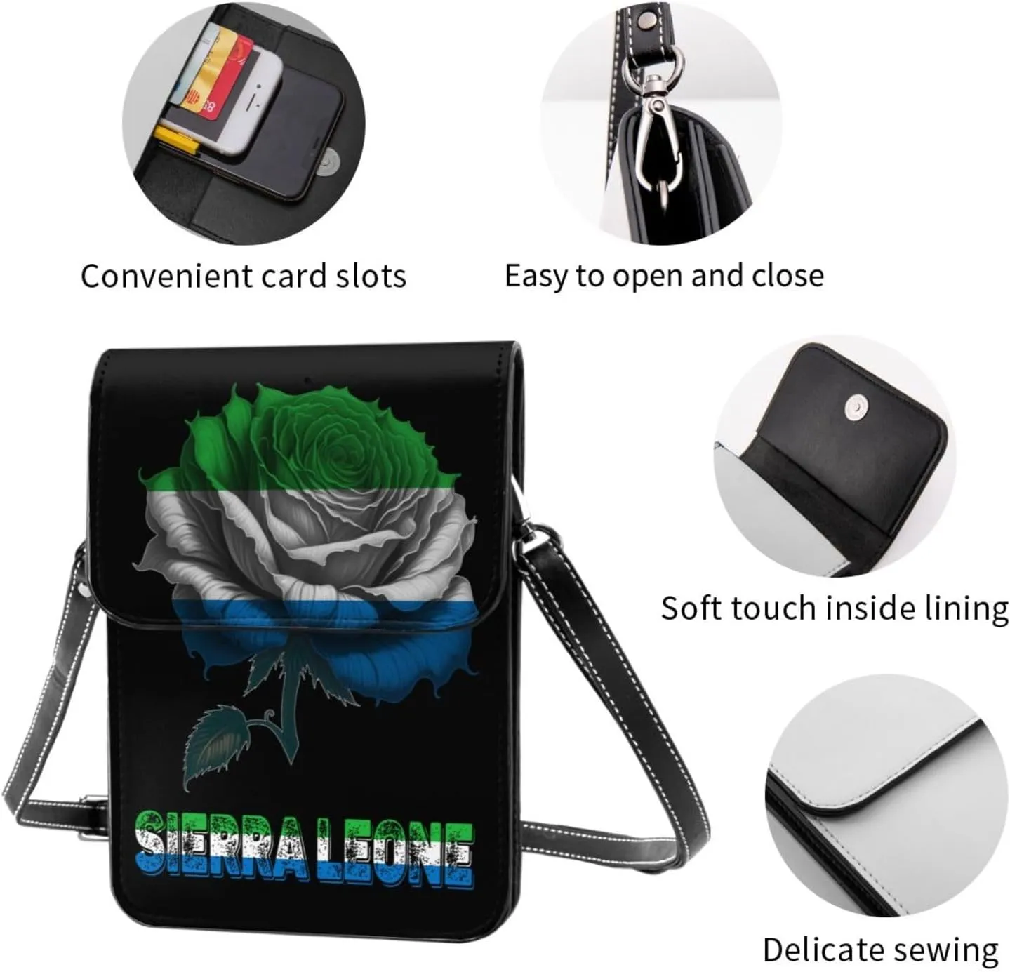 Vintage South Sandwich Islands Flag Rose Flower Small Crossbody Purse Cell Phone Bag for Women