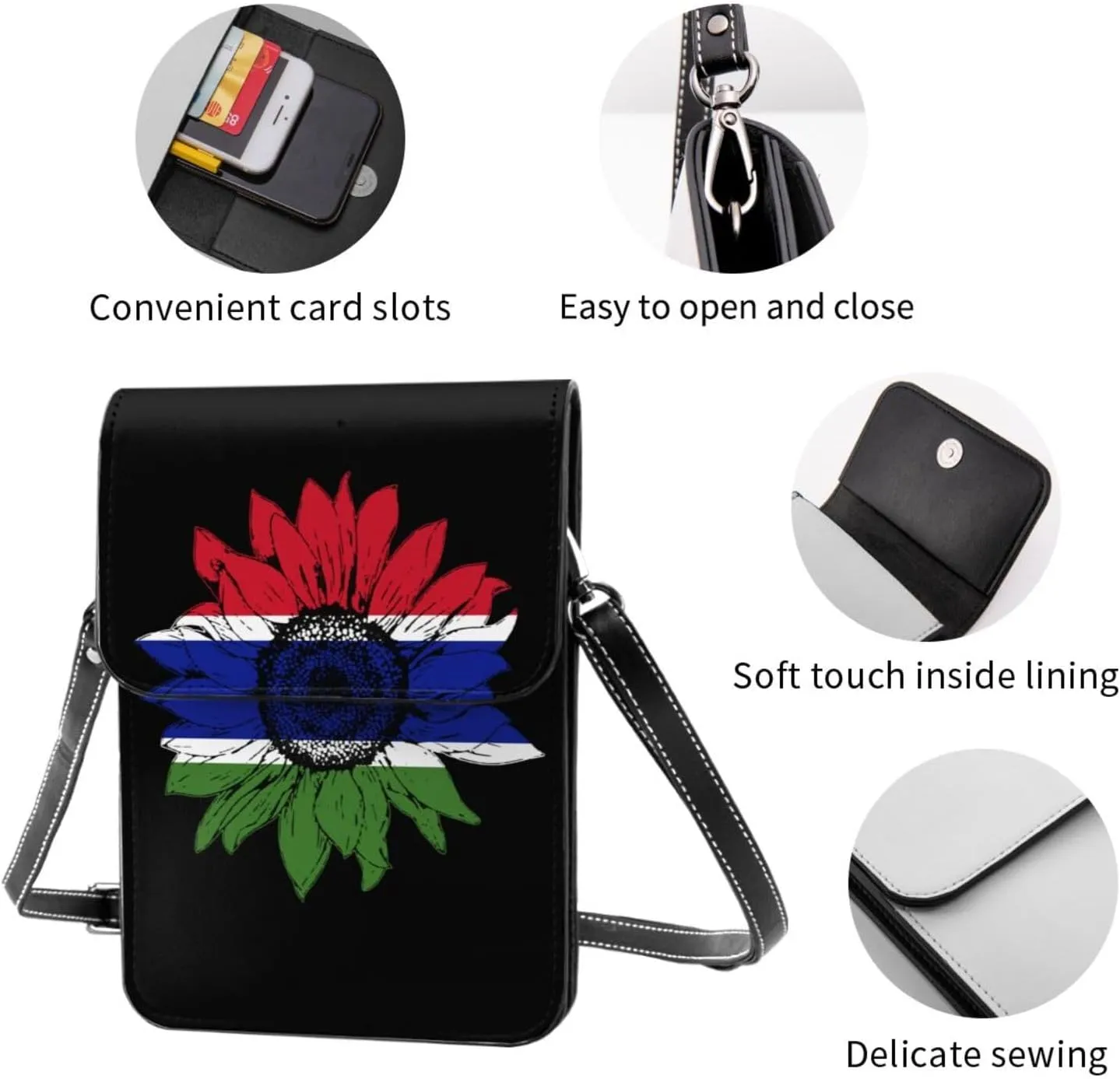 Vintage Sunflower Liberia Liberian Flag Small Crossbody Purse Cell Phone Bag for Women