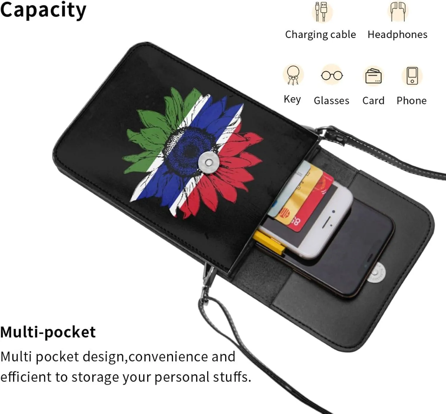 Vintage Sunflower Liberia Liberian Flag Small Crossbody Purse Cell Phone Bag for Women