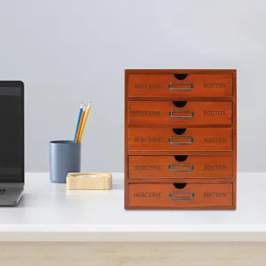 Vintage Wooden Jewelry Organizer with 5 Drawers–Large Storage Cabinet for Jewelry,Clothes & Accessories–Desktop Apothecary-Style Dresser Box,Countertop Display