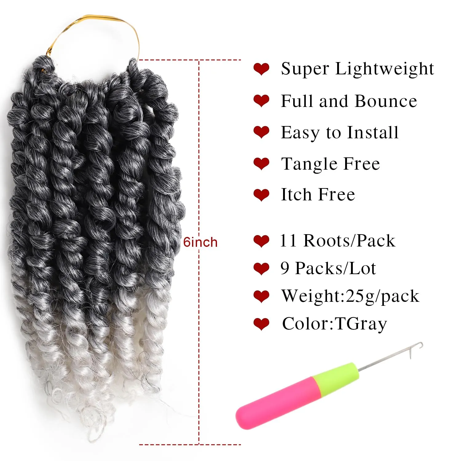 VIOLET Passion Twist Crochet Hair - 6 Inch, 9 Packs, Pre-twisted, for Black Women (TGray)