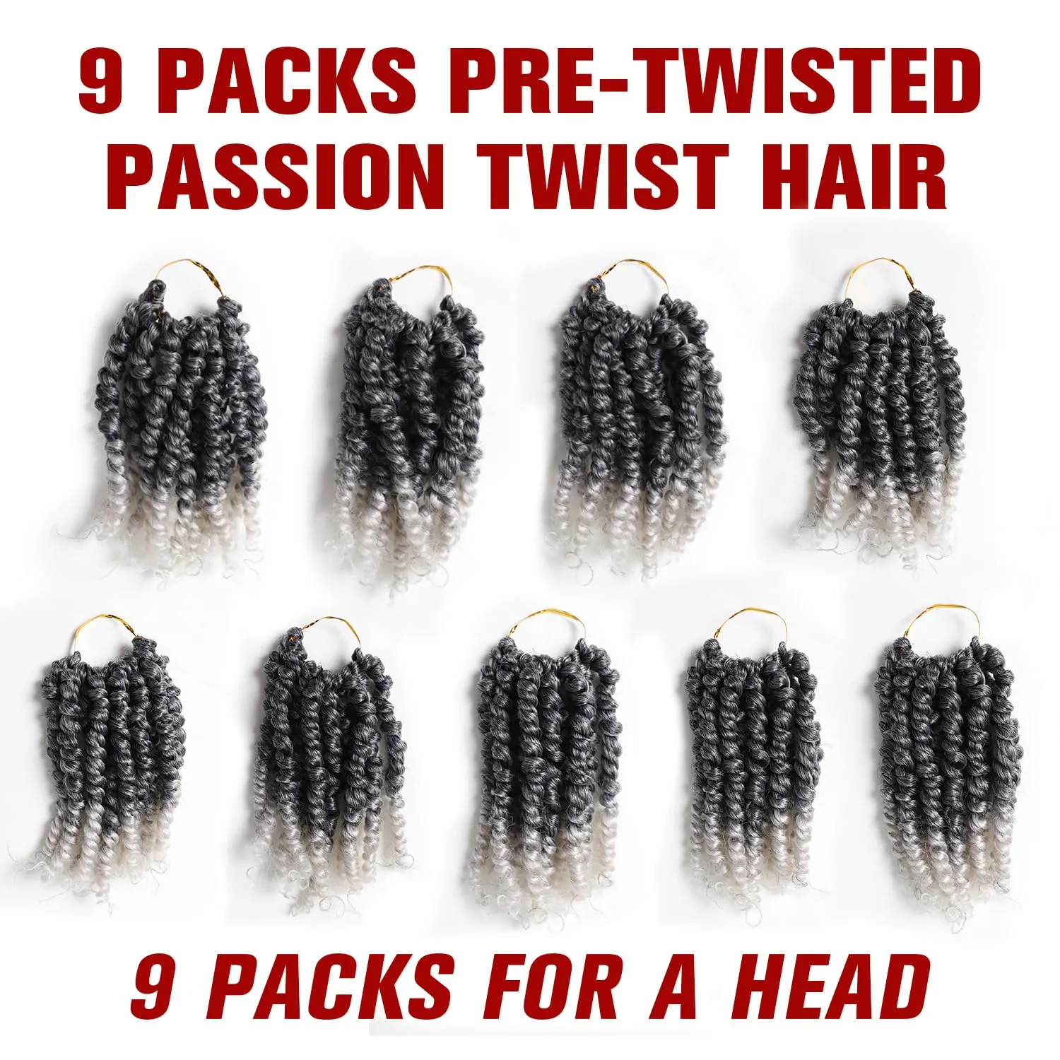 VIOLET Passion Twist Crochet Hair - 6 Inch, 9 Packs, Pre-twisted, for Black Women (TGray)