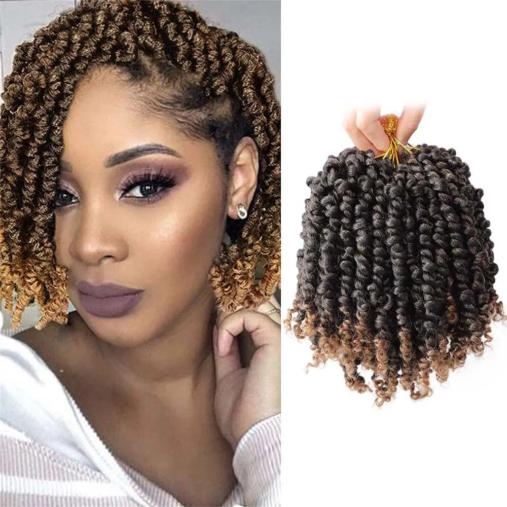 VIOLET Pre-twisted Passion Twist Crochet Hair 6 Inch 9 Packs Passion Twist Hair Pre Looped Ombre Blonde Short Passion Twist Hair Crochet Braids Hair Extensions（T27,6 Inch,9 Packs）