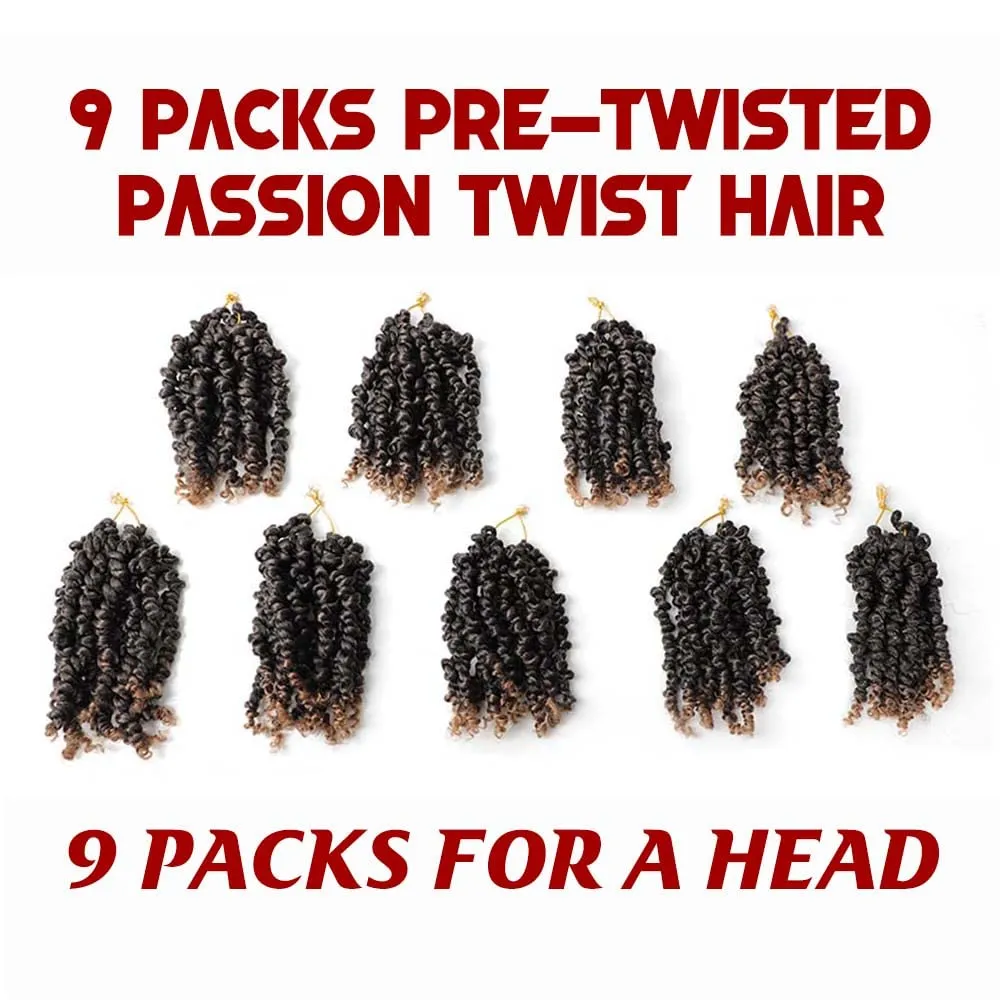 VIOLET Pre-twisted Passion Twist Crochet Hair 6 Inch 9 Packs Passion Twist Hair Pre Looped Ombre Blonde Short Passion Twist Hair Crochet Braids Hair Extensions（T27,6 Inch,9 Packs）