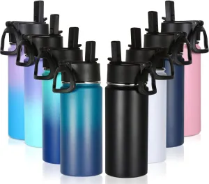 Volhoply 16 OZ Kids Water Bottle Bulk 8 Pack,Insulated Sports Bottles with Straw Lid,Stainless Steel Bottle with Handle Keep Cold & Hot,Double Wall Vacuum Tumbler Cups for School(Eight Color,Set of 8)