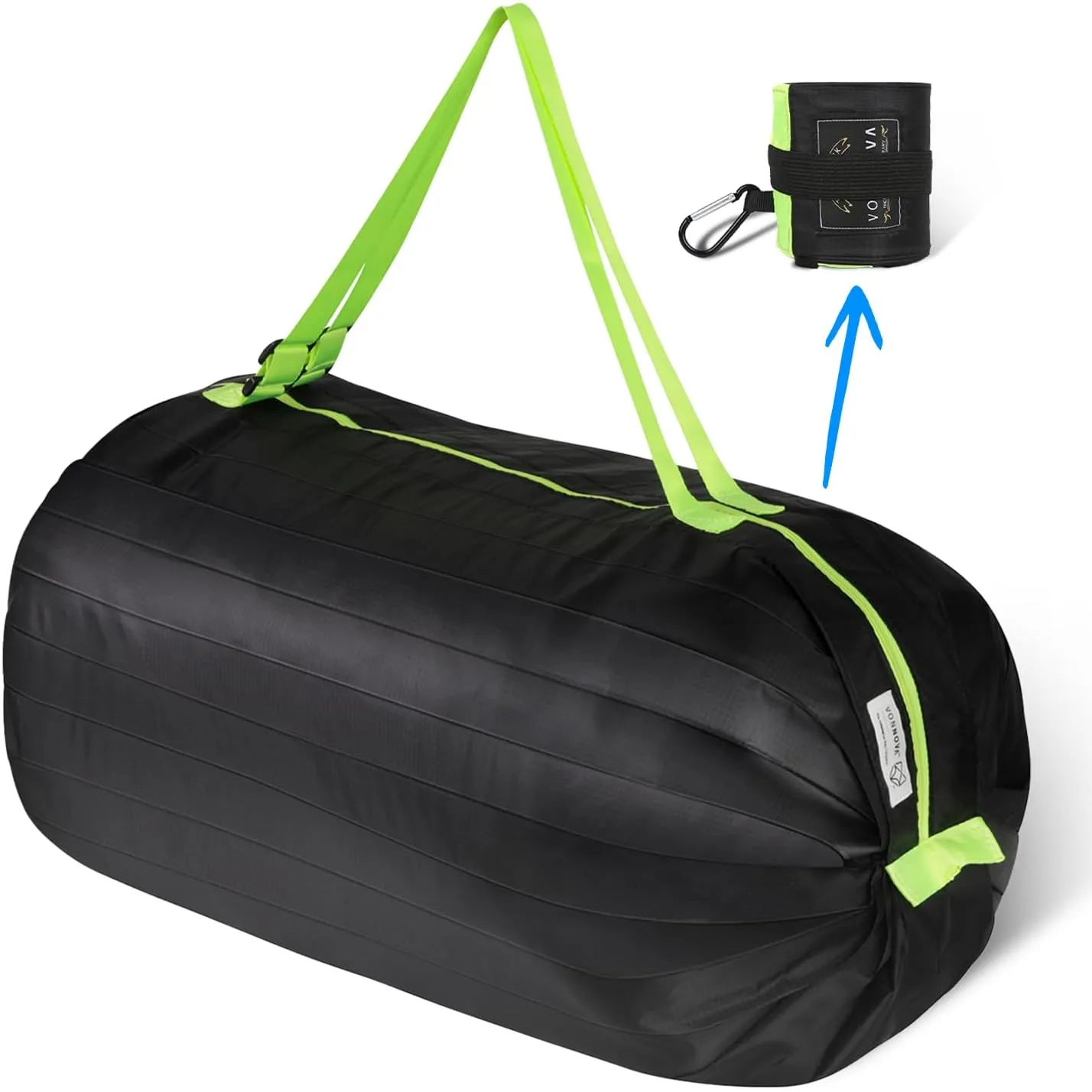 VonNova Pocket Size Duffle Bag for Travel, Reusable Foldable Duffel Bag - Perfect for Travel & Laundry, Collapsible Duffle Bag Travel, 50 Liter Capacity, (Black)