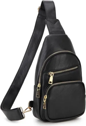 VX VONXURY Sling Bag for Women,PU Leather Crossbody Fanny Packs, Multipurpose Chest Bag with Adjustable Strap