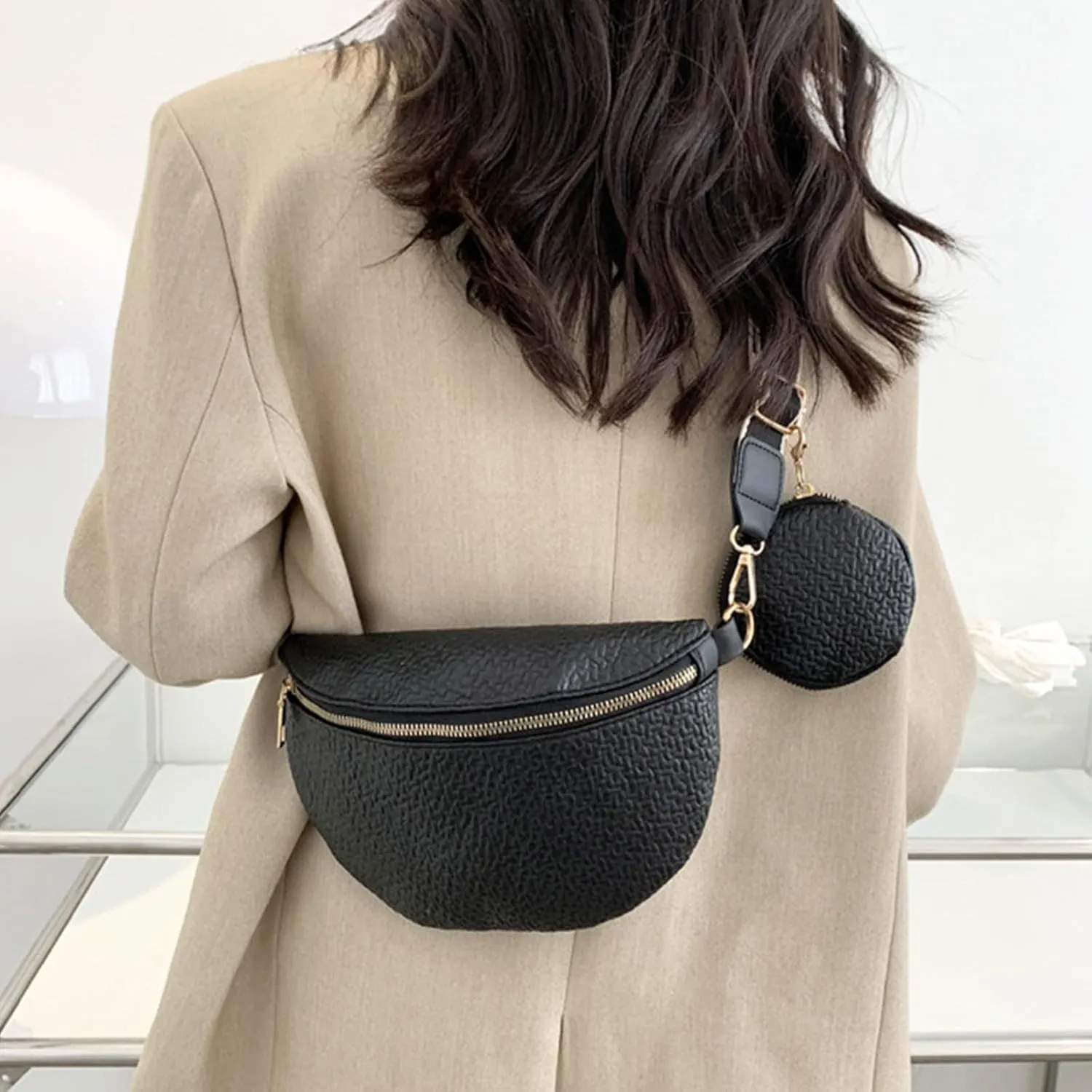 Waist Bag PU Leather Fanny Pack Purse Large Belt Bag Women Shoulder Bag Waist Pack Korean Style Shoulder Bag