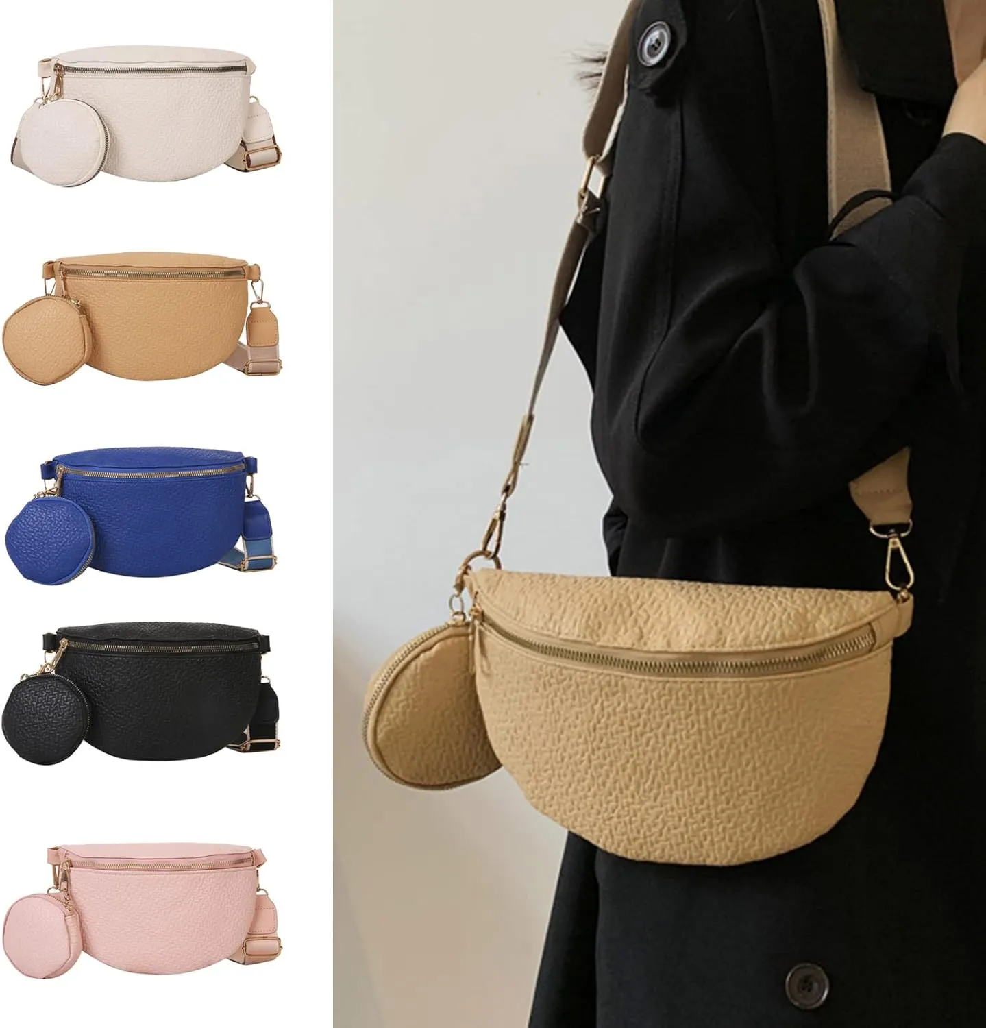 Waist Bag PU Leather Fanny Pack Purse Large Belt Bag Women Shoulder Bag Waist Pack Korean Style Shoulder Bag