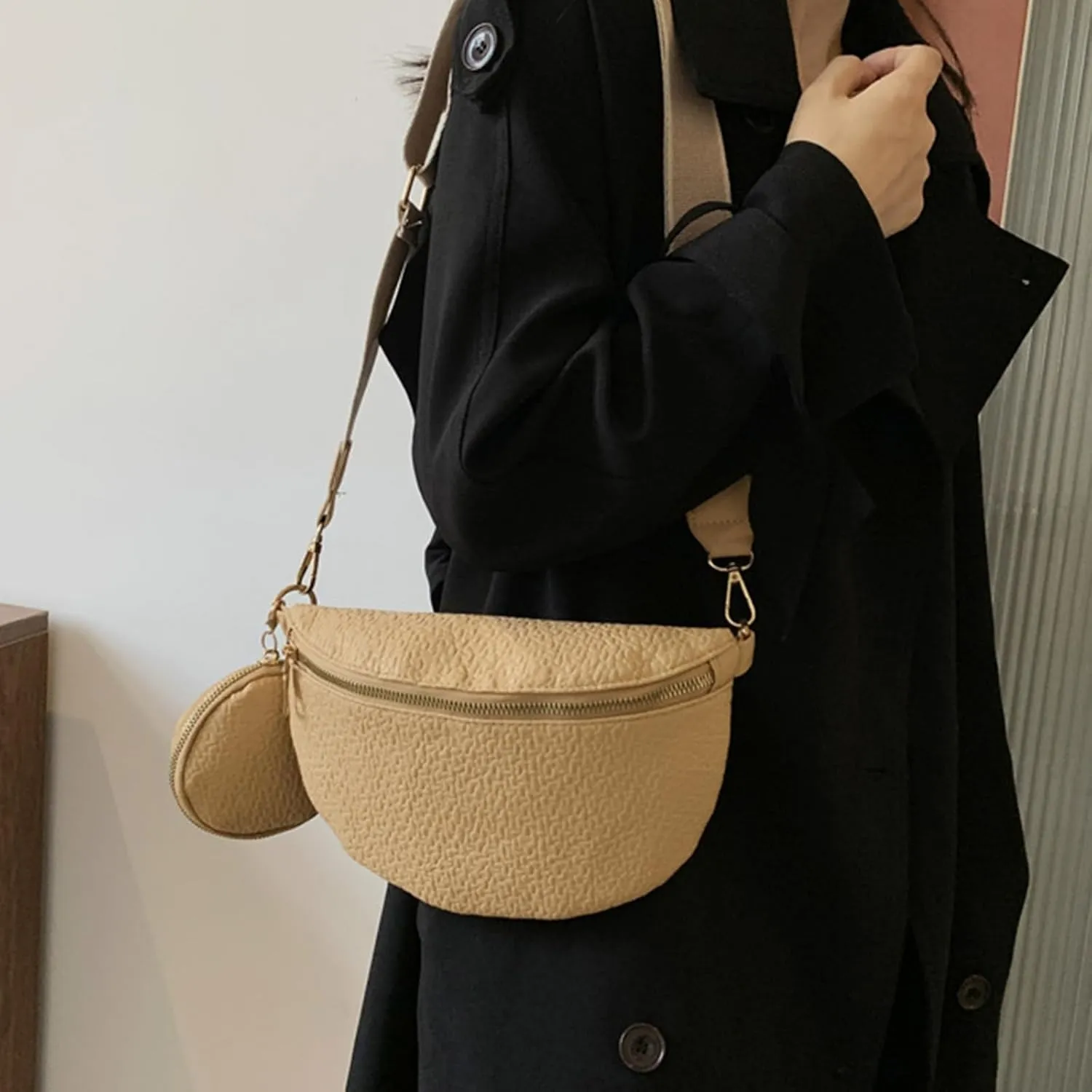 Waist Bag PU Leather Fanny Pack Purse Large Belt Bag Women Shoulder Bag Waist Pack Korean Style Shoulder Bag