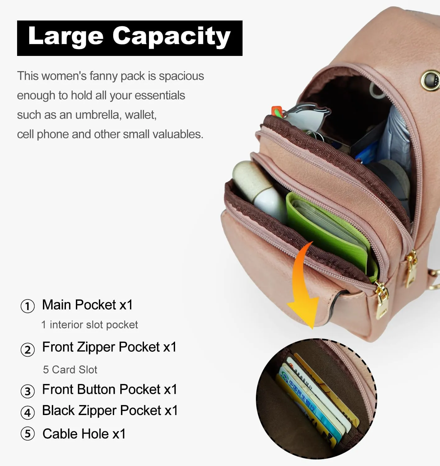 Waist Pack, Fanny Packs, Crossbody Bag, Travel Sling Bag, Leather Sling Bag