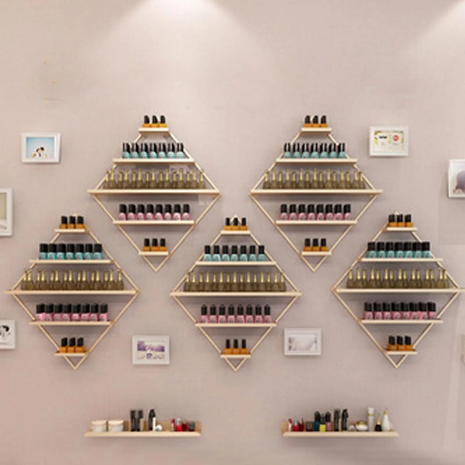 Wall Metal Nail Polish Organizer Open Storage Nail Polish Shelf for Wall Nail Polish Rack Wall Mount for Home Spas and Busines Salons (Size : Seven-Piece Set)