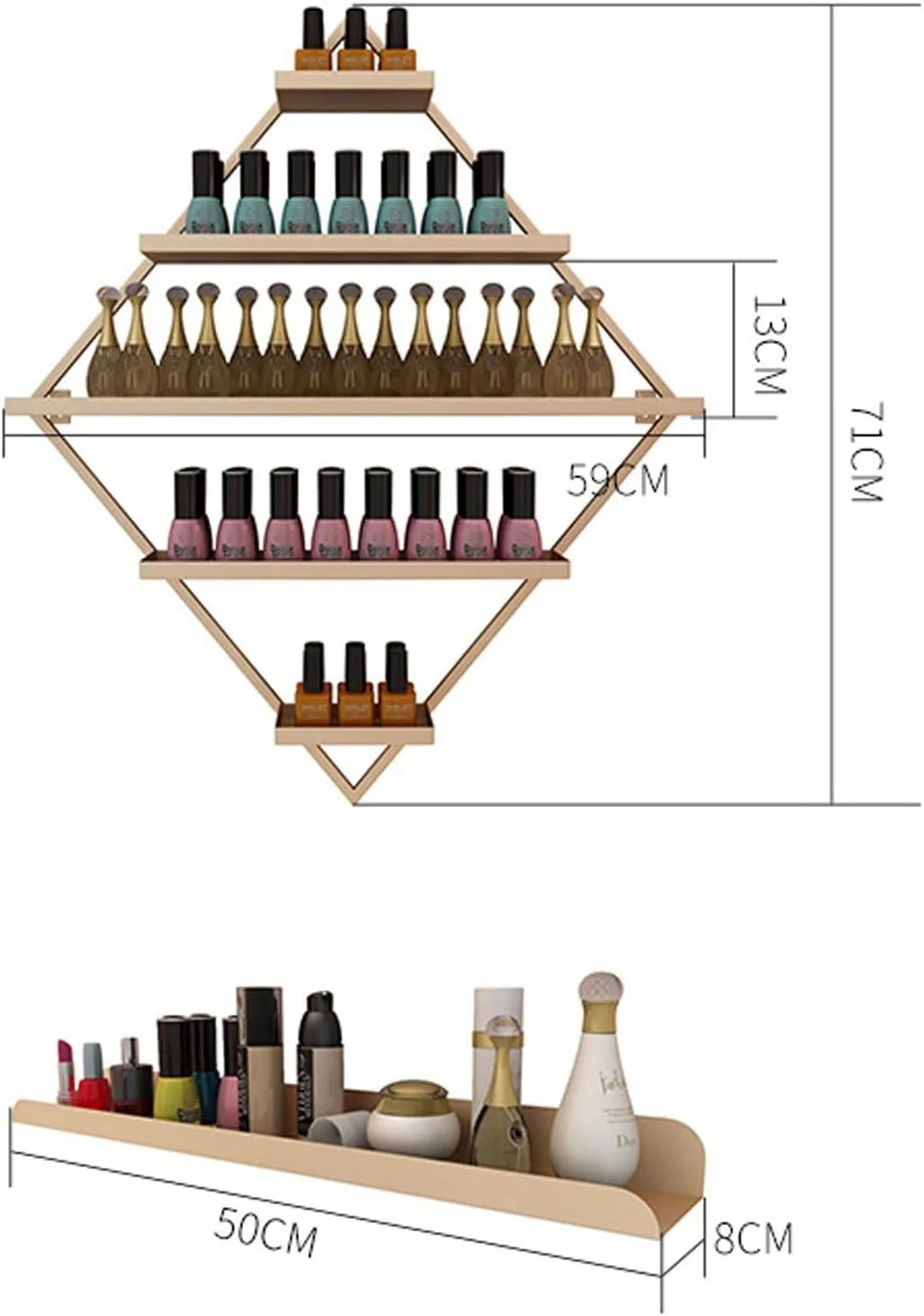 Wall Metal Nail Polish Organizer Open Storage Nail Polish Shelf for Wall Nail Polish Rack Wall Mount for Home Spas and Busines Salons (Size : Seven-Piece Set)