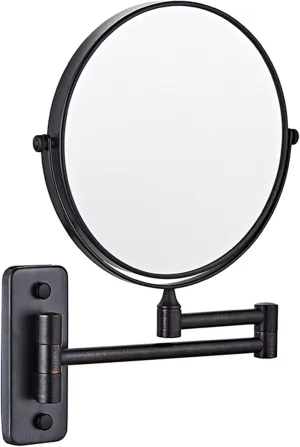 Wall Mounted Makeup Mirror, 8 inch Black Finish Double Sided Magnifying Shaving Mirror, Extendable Bathroom Round Cosmetic Vanity Mirrors,3X (Color : 7X)