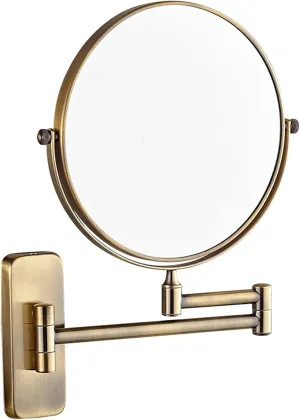 Wall Mounted Makeup Mirror, 8 inch Brass Double Sided Magnifying Shaving Mirror, Extendable Bathroom Round Cosmetic Vanity Mirrors,7X (Color : 5X)
