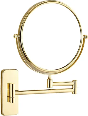 Wall Mounted Makeup Mirror, 8 inch Gold Finish Double Sided Magnifying Shaving Mirror, Extendable Bathroom Round Cosmetic Vanity Mirrors,7X (Color : 3X)