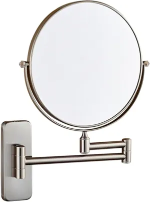 Wall Mounted Makeup Mirror, 8 inch Nickel Finish Double Sided Magnifying Shaving Mirror, Extendable Bathroom Round Cosmetic Vanity Mirrors,5X (Color : 3X)