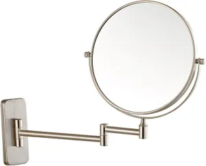 Wall Mounted Makeup Mirror, 8 inch Nickel Finish Rotatable Magnifying Shaving Mirror, Extendable Folding Cosmetic Bathroom Vanity Mirrors