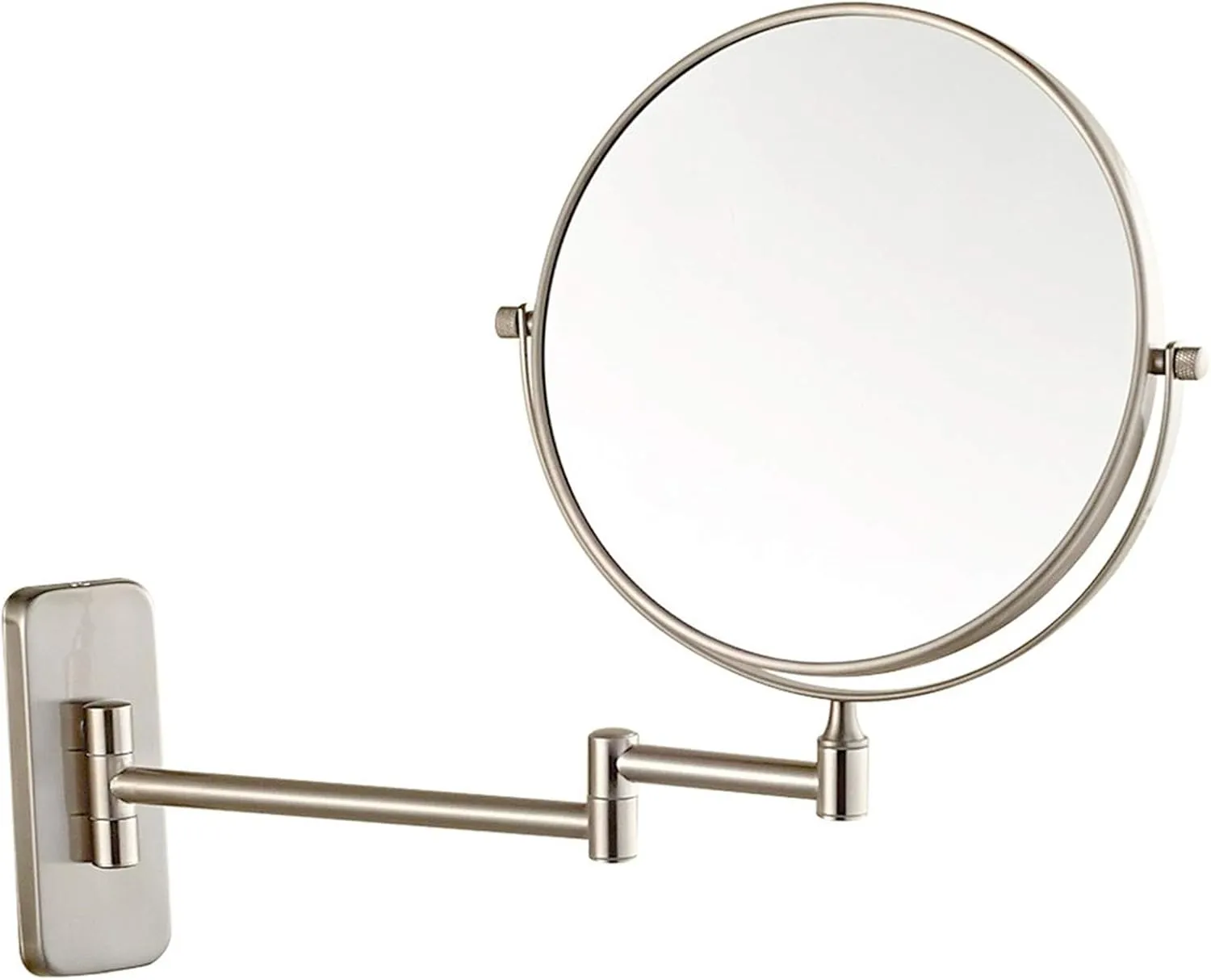 Wall Mounted Makeup Mirror, 8 inch Nickel Finish Rotatable Magnifying Shaving Mirror, Extendable Folding Cosmetic Bathroom Vanity Mirrors