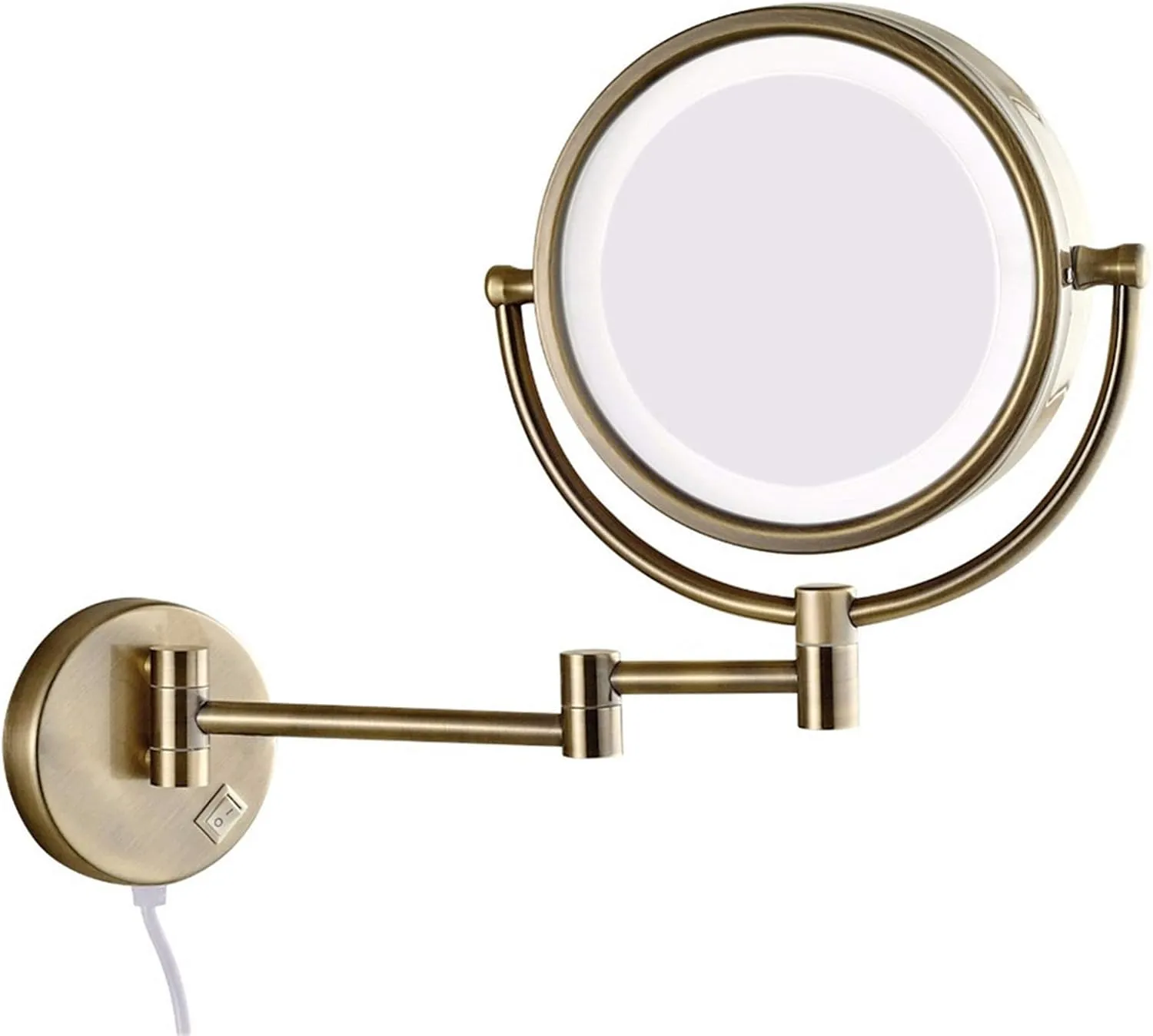Wall-Mounted Makeup Mirror,8 inch Magnifying Double Sided Led Lighted Mirror,Bathroom Extendable 360°Swivel Shaving Cosmetic Vanity with Plug Switchd,10X/Brass/10*