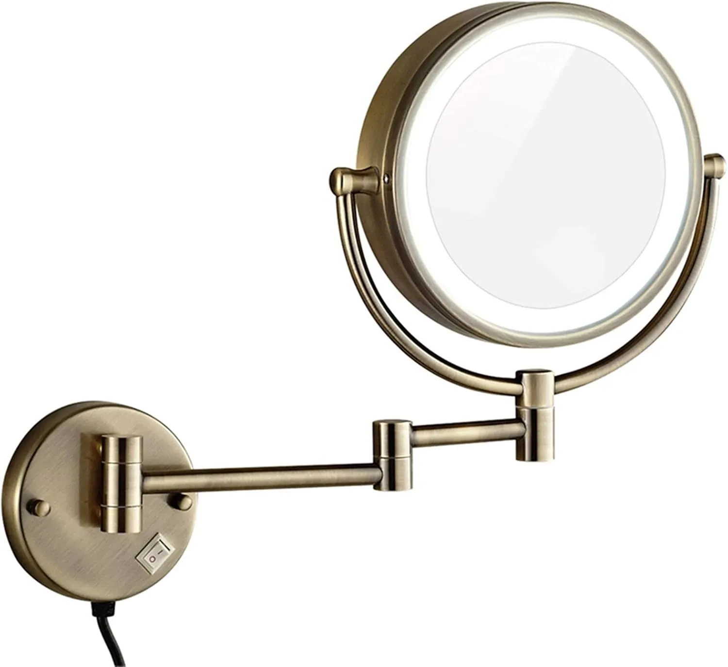 Wall-Mounted Makeup Mirror,8 inch Magnifying Double Sided Led Lighted Mirror,Bathroom Extendable 360°Swivel Shaving Cosmetic Vanity with Plug Switchd,10X/Brass/10*