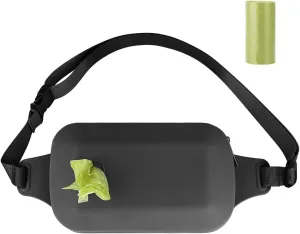 WALLFID Silicone Dog Treat Training Pouch,Fanny Pack,Cross-Body Bag,Built-in Poop Bag Dispenser,The Perfect Accessory for Dog Training,Food Grade Silicone,Safe and Reliable,Easy to Clean() (Black)