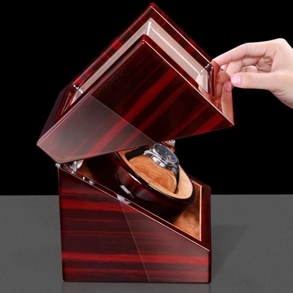 Watch Box Watch Case Automatic Watch Winder Display Box, 2 Automatic Rotation Leather Wood Watch Winder Storage Display Box Watch Organiser Men(B,Without light)