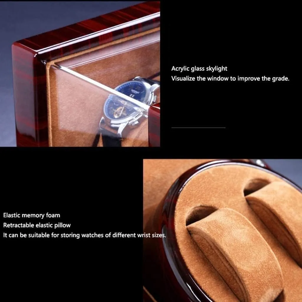Watch Box Watch Case Automatic Watch Winder Display Box, 2 Automatic Rotation Leather Wood Watch Winder Storage Display Box Watch Organiser Men(B,Without light)