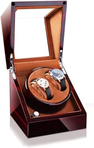 Watch Case Automatic Watch Winder Display Box, 2 Automatic Rotation Leather Wood Watch Winder Storage Display Box Watch Box (Color : OneColor, Size : Without Light)