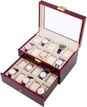 Watch Display Box Men with Drawer 20 Slot Solid Wood Watch Box Storage Box Glass Cover Birthday Party, Size(