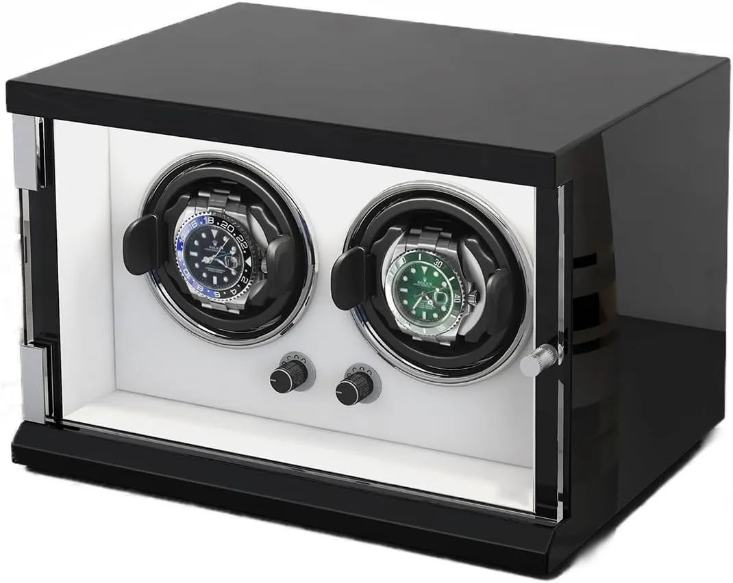 Watch Winder for 2 Automatic Watches Adjustable Watch Pillows Display Box in Wooden Shell Ultra-Silence Motor Built-in LED Illumination