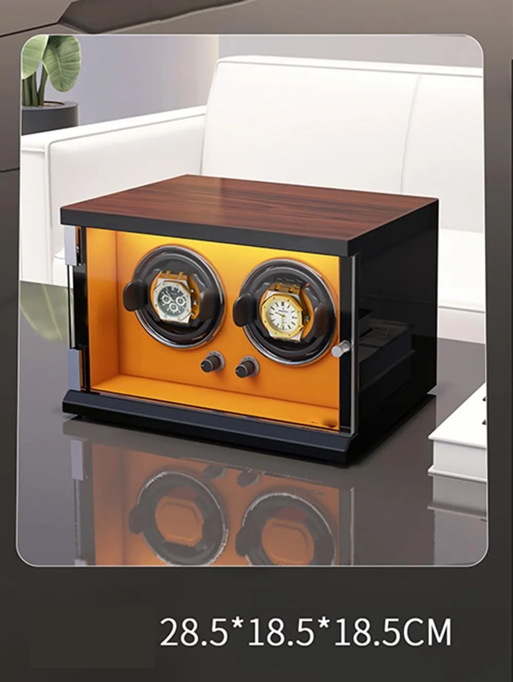 Watch Winder for 2 Automatic Watches Adjustable Watch Pillows Display Box in Wooden Shell Ultra-Silence Motor Built-in LED Illumination