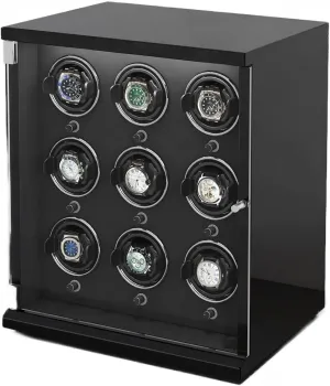 Watch Winder for 9 Automatic Watches with Ultra-Quiet Motors Wood Shell Piano Finish Flexible Watch Pillow Built-in LED Illumination