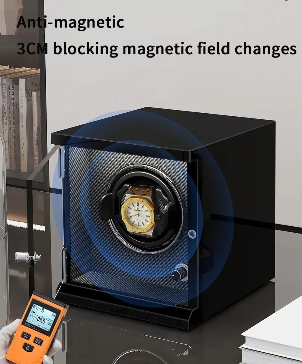 Watch Winder for 9 Automatic Watches with Ultra-Quiet Motors Wood Shell Piano Finish Flexible Watch Pillow Built-in LED Illumination