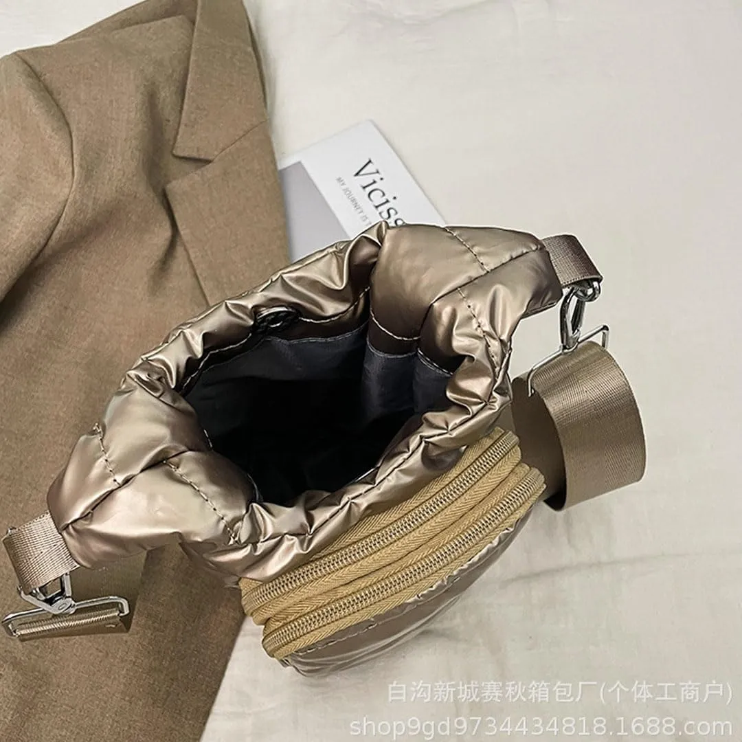 Water Bottle Carrier Bag with Phone Pocket Puffer Tote Bag Quilted Crossbody Shoulder Bag Water Bottle Holder with Strap
