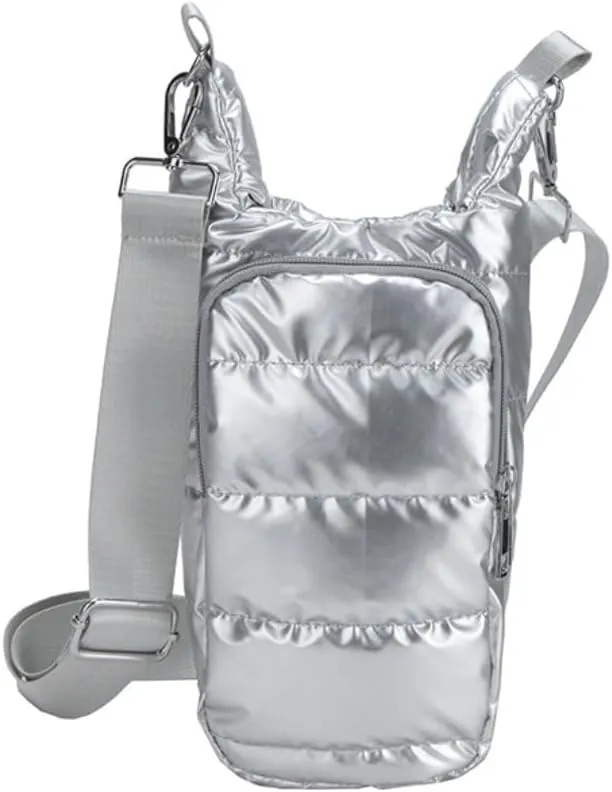 Water Bottle Carrier Bag with Phone Pocket Puffer Tote Bag Quilted Crossbody Shoulder Bag Water Bottle Holder with Strap