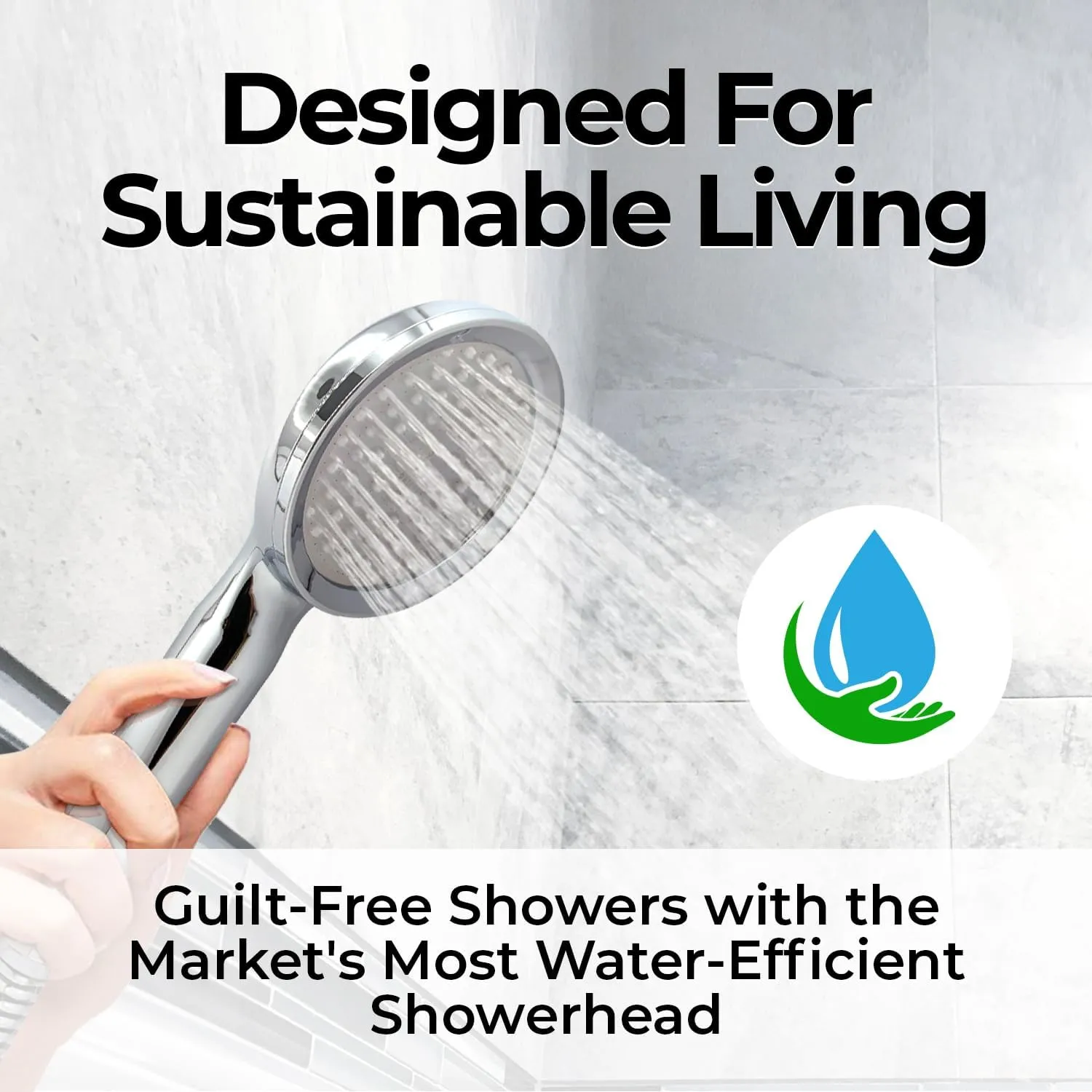 Water Saving High Pressure Bathroom Handheld Shower Head - Transform Your Shower Experience with our Luxury Shower Head - Low Carbon Footprint - Environmentally Friendly - Better USA Brushed Nickel