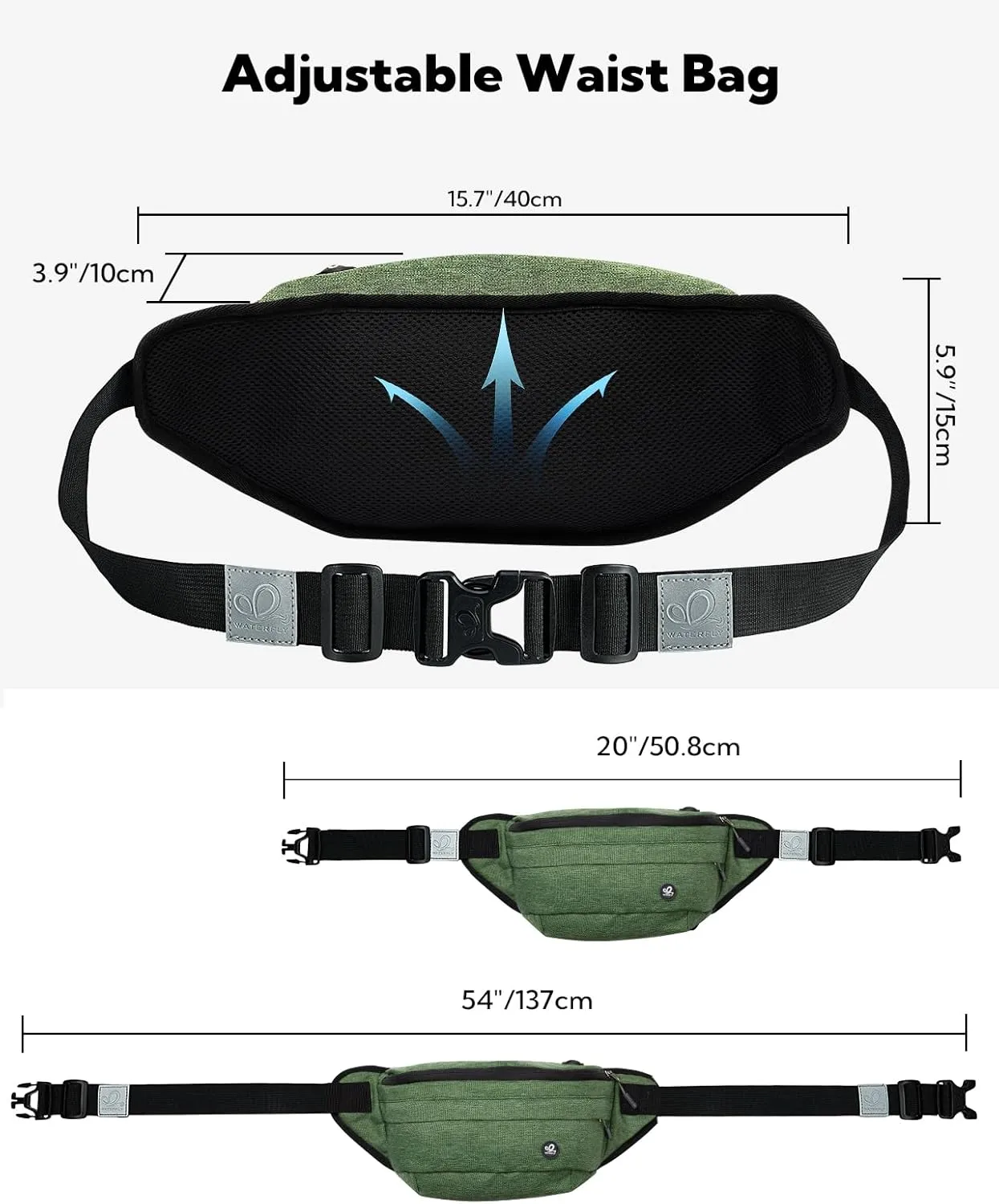 WATERFLY Fanny Pack for Men Women Water Resistant Large Hiking Waist Bag Pack Carrying All Phones for Running Walking Traveling