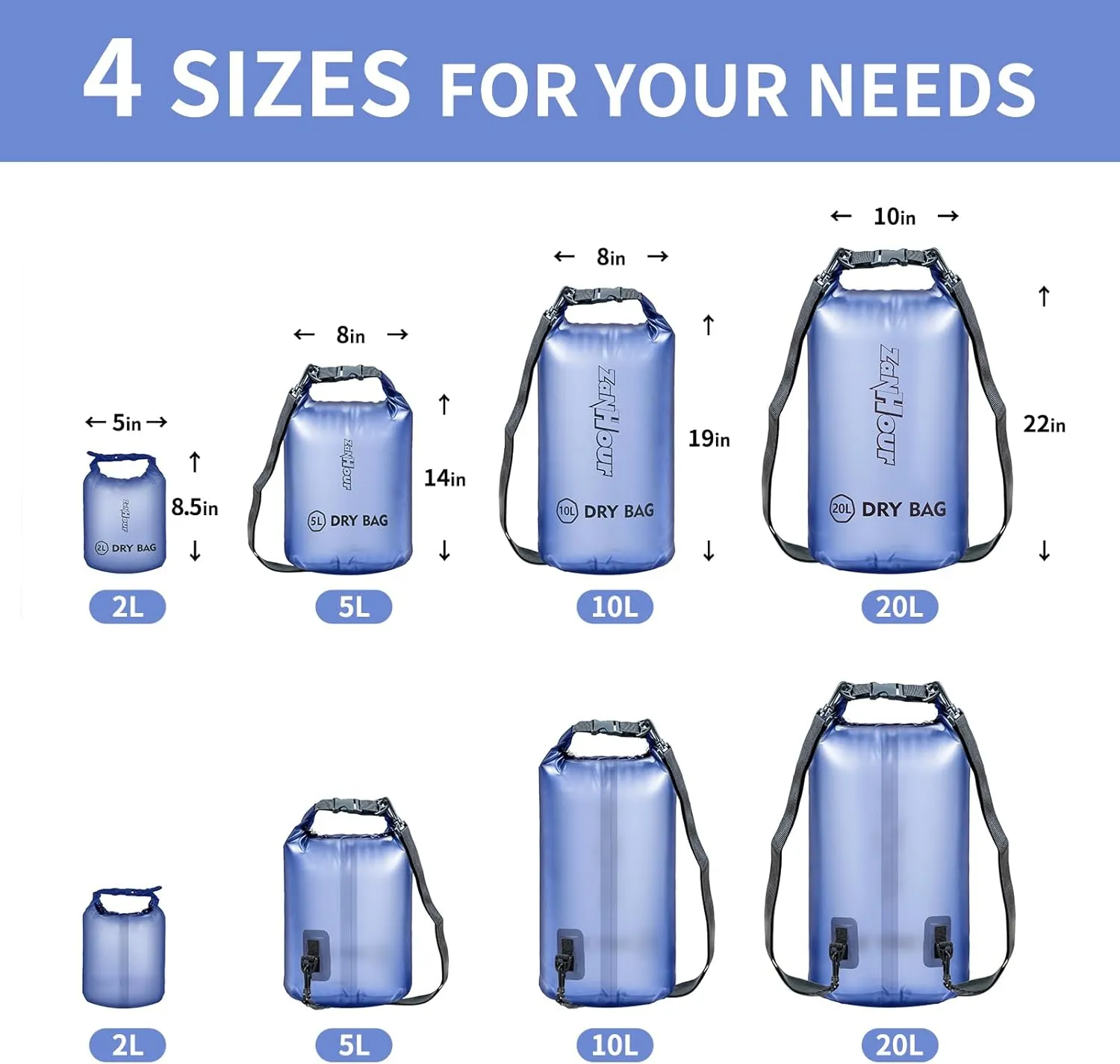 Waterproof Dry Bag - Roll Top Transparent Storage Bag,2L/5L/10L/20L,Suitable for Traveling, Swimming, Kayaking, Camping, Fishing, Rainy Day Trips