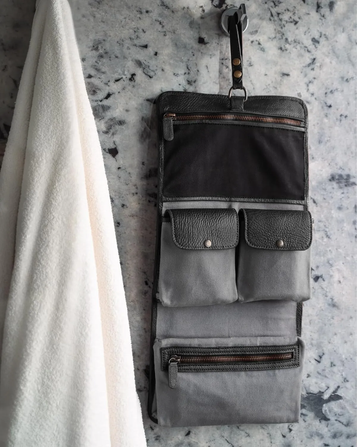 Waterproof Toiletry Bag | Made of Full grain Leather, Customized Water-Resistant Cosmetic Case For Men - Carry On Premium Quality Travel Organizer for Toiletries (Black)