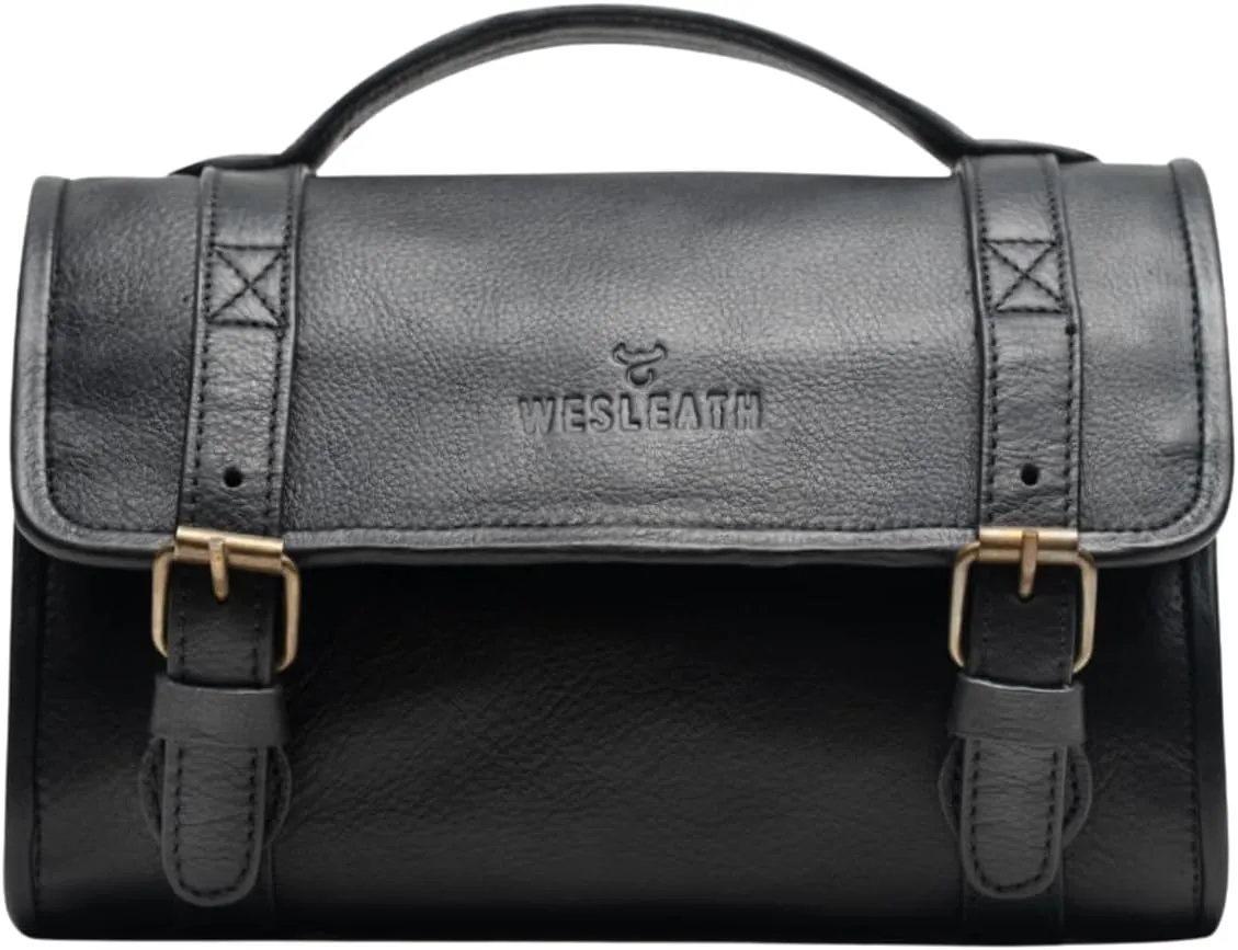 Waterproof Toiletry Bag | Made of Full grain Leather, Customized Water-Resistant Cosmetic Case For Men - Carry On Premium Quality Travel Organizer for Toiletries (Black)