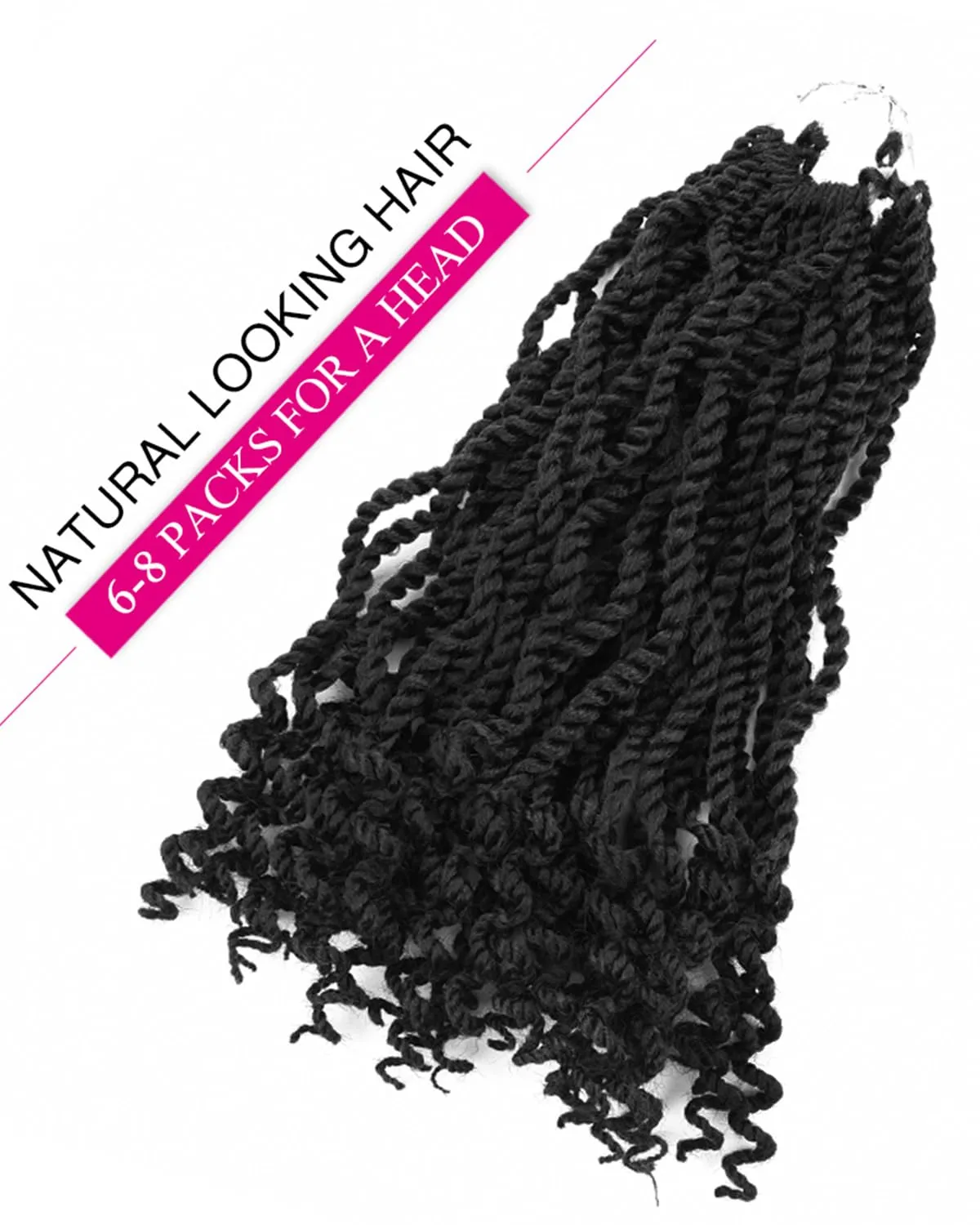 Wavy Senegalese Twist Crochet Hair 12 Inch Crochet Hairs for Black Women Pre-twisted Kids Crochet Hair 6 Packs Braids Wavy Ends Synthetic Hair Extension(1B#, 12 Inch）
