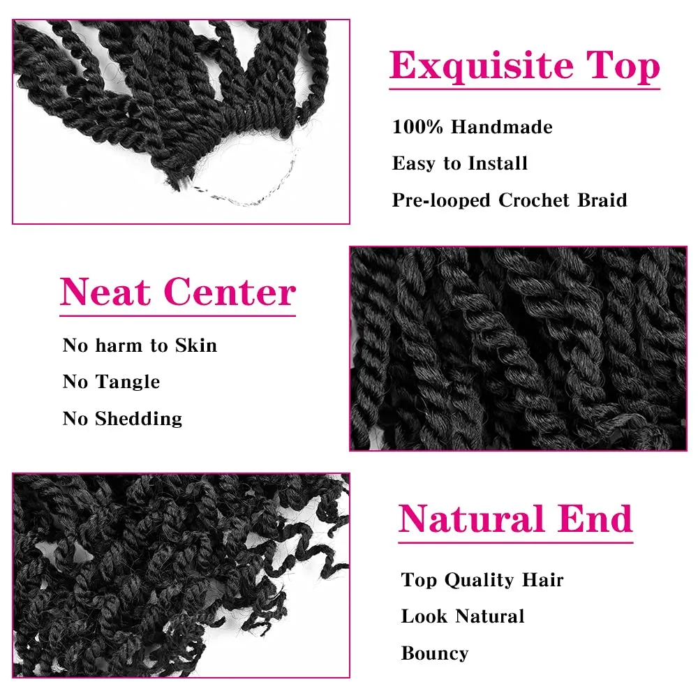Wavy Senegalese Twist Crochet Hair 12 Inch Crochet Hairs for Black Women Pre-twisted Kids Crochet Hair 6 Packs Braids Wavy Ends Synthetic Hair Extension(1B#, 12 Inch）