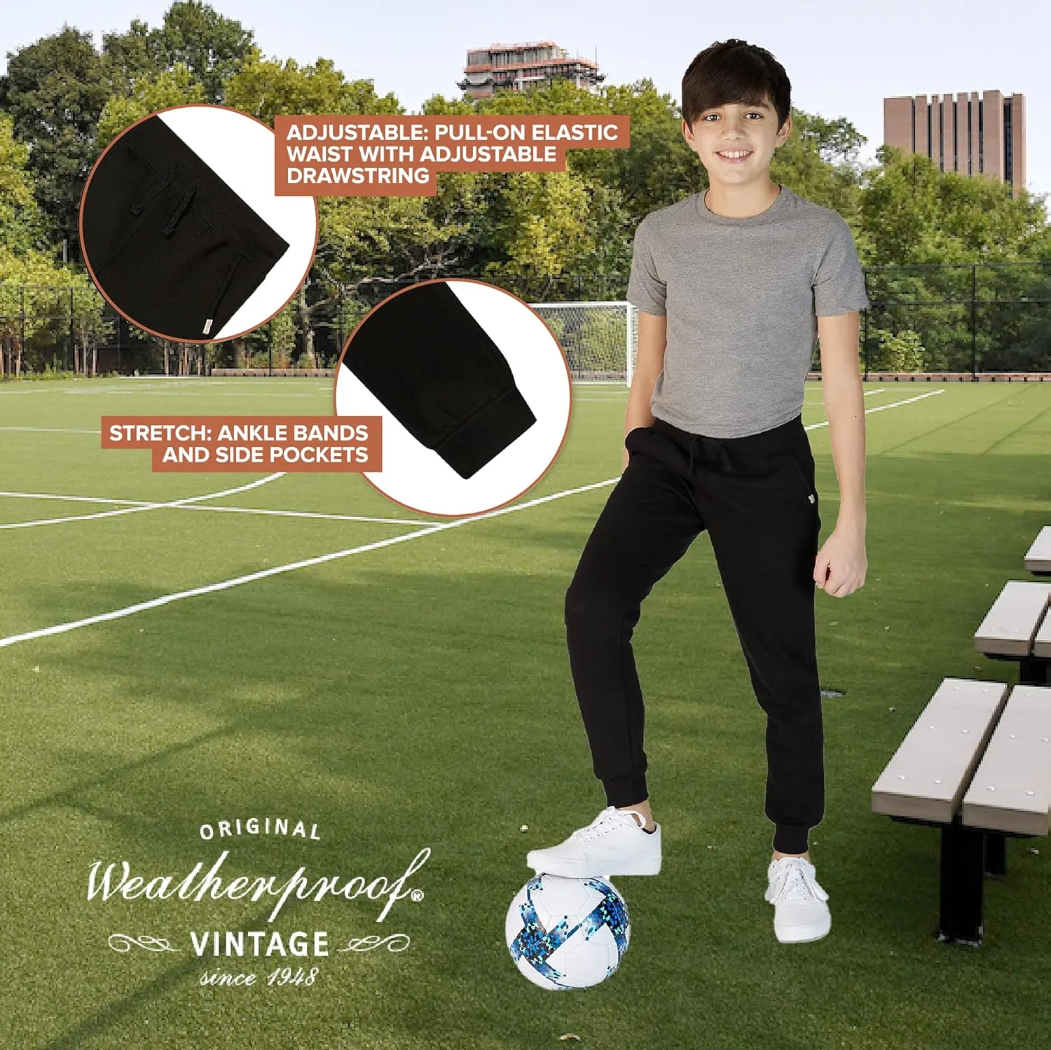 Weatherproof Vintage Boys Athletic Sweatpants - 4 Pack Athletic Basic Fleece Jogger Track Pants for Boys (4-20)