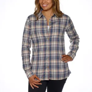 Weatherproof Vintage Long Sleeve Button Front Women's Shirt (Small, Sand Plaid)