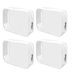 Wedama TSA Approved Toiletry Bag, Cosmetic Bags 4 Pack with Zipper Carry on Airline Airport Travel Accessories, PVC Makeup Bags for Travel, Quart Size Travel Bags for Men and Women-White